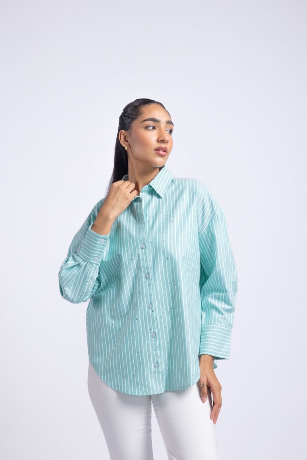 Striped cotton shirt (green)