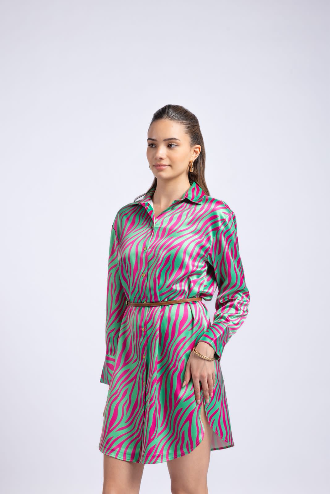 Printed long shirt dress