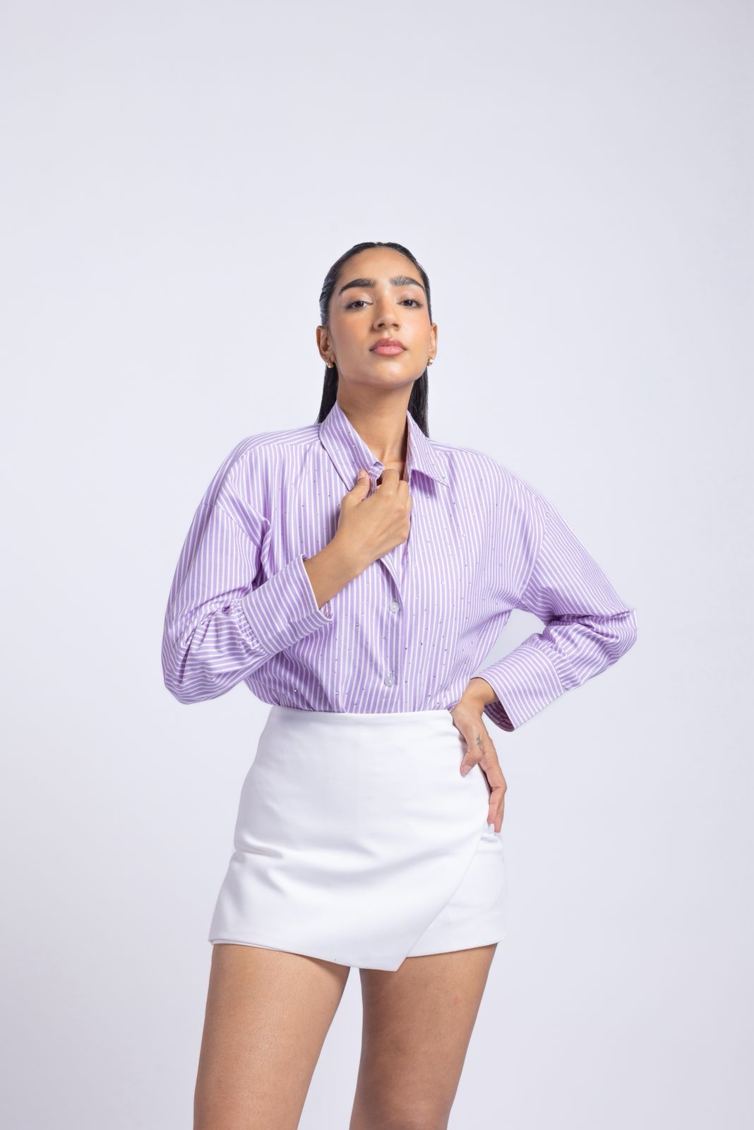 Purple stripe cotton shirt