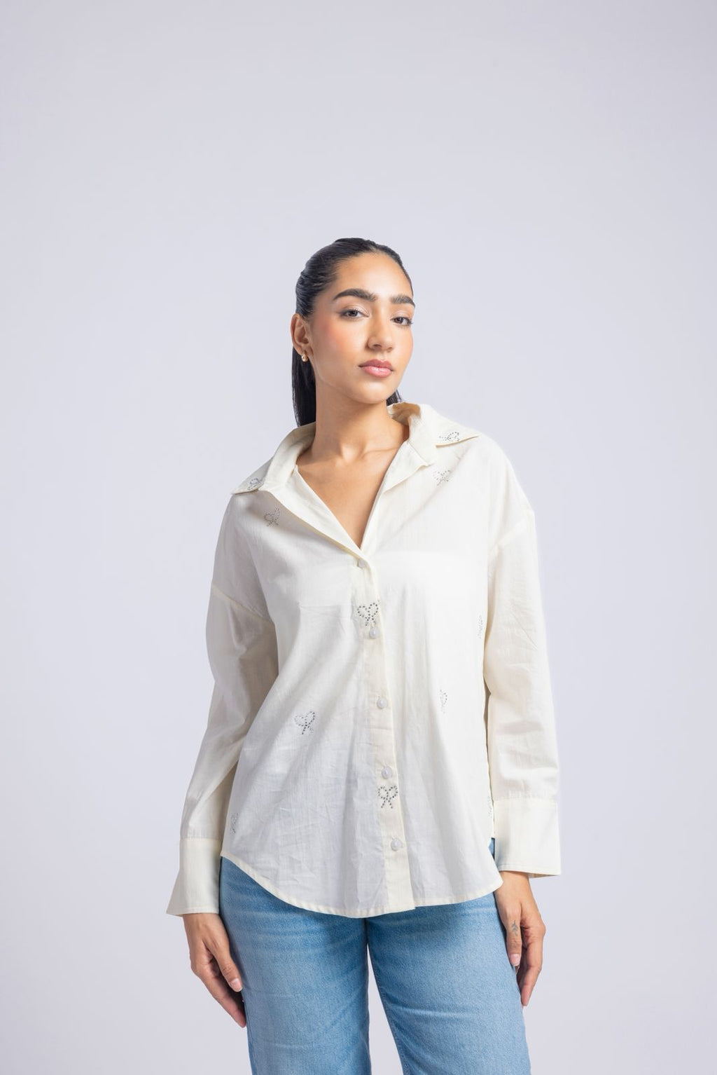 Cotton shirt with swarovski work (warm white)