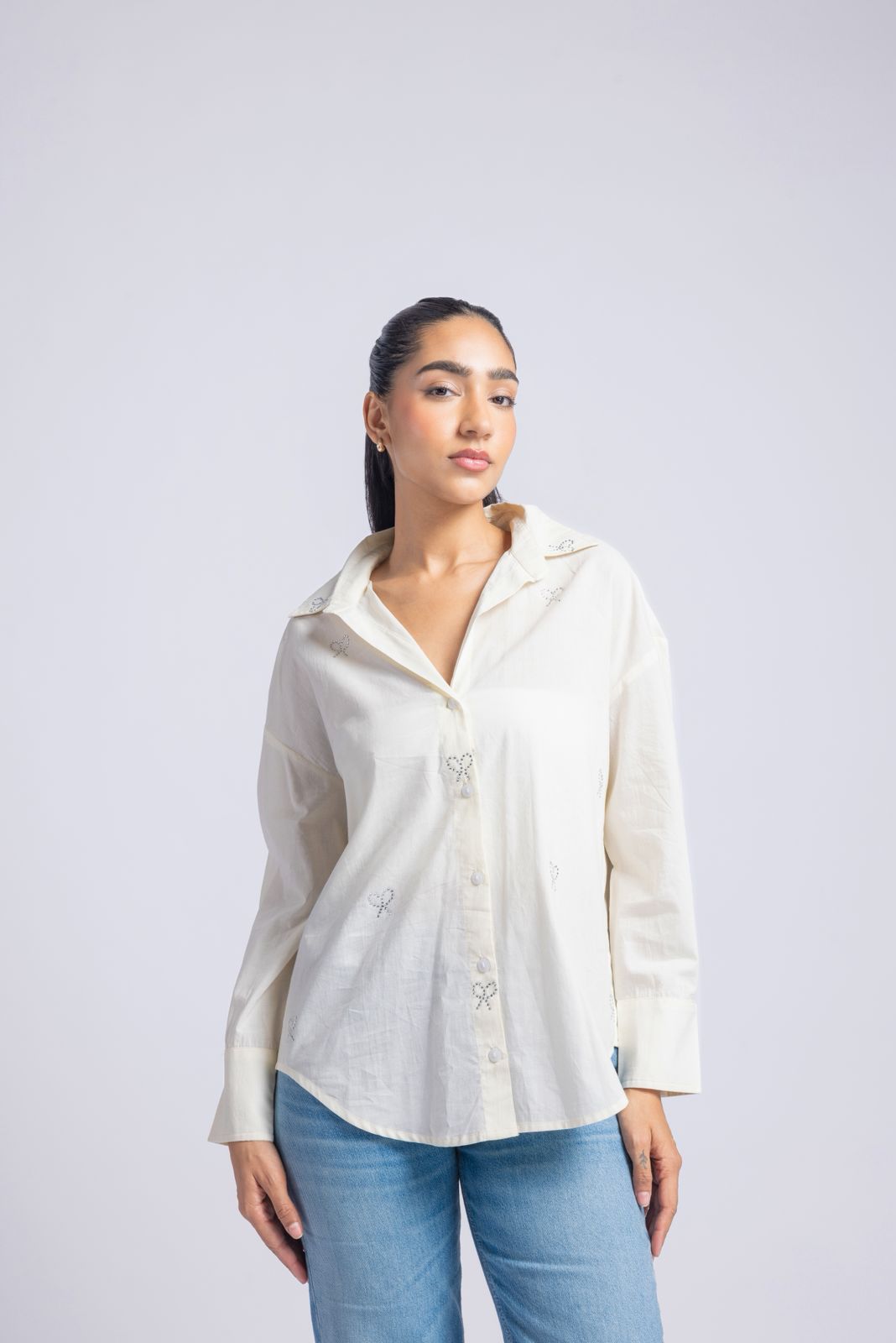 Cotton shirt with swarovski work (warm white)