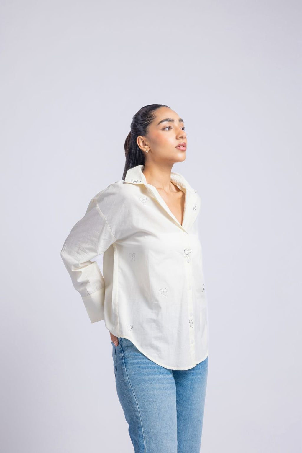 Cotton shirt with swarovski work (warm white)
