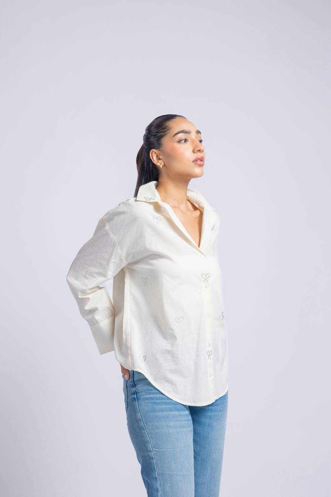 Cotton shirt with swarovski work (warm white)