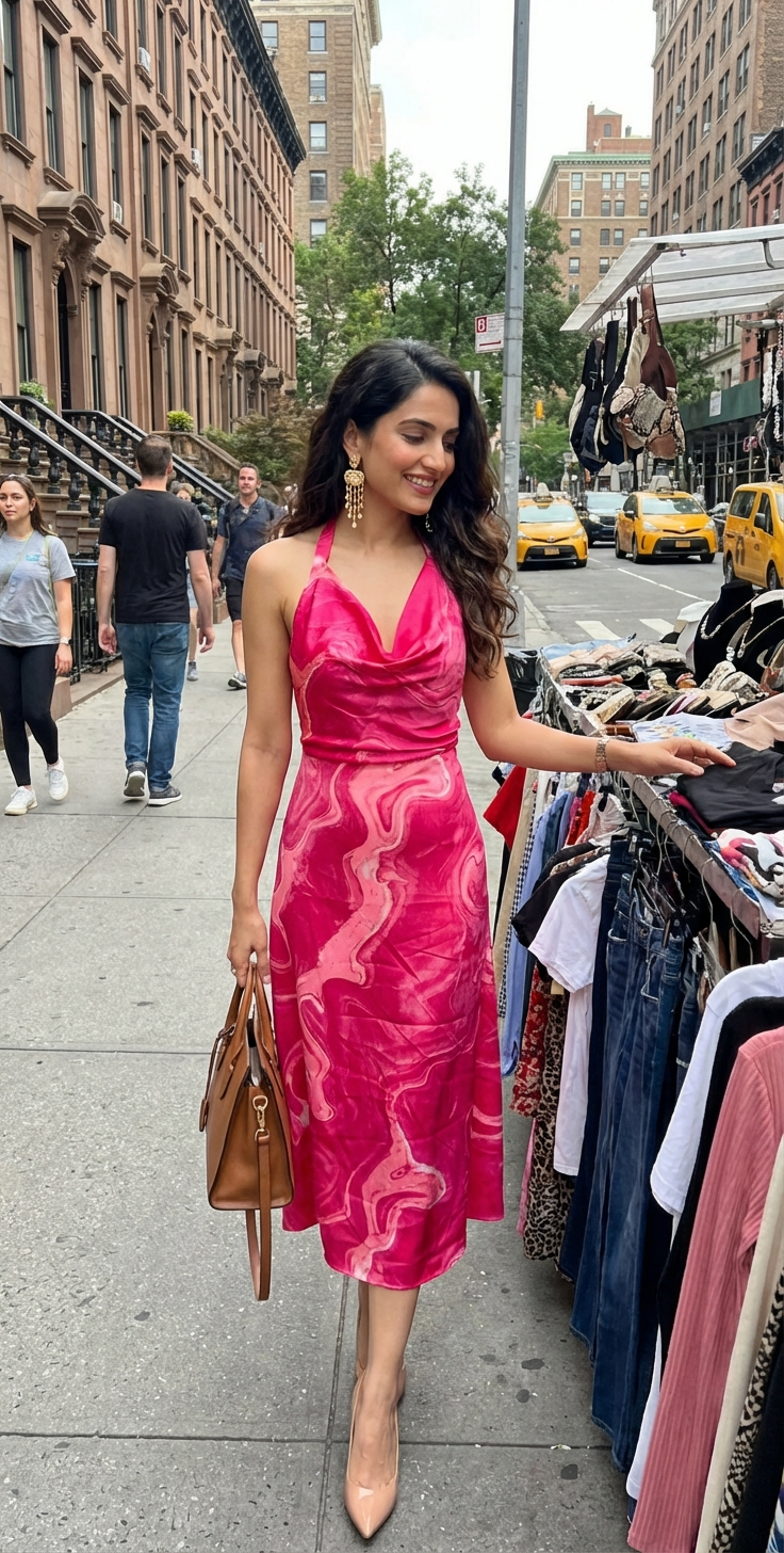 Cowl Neck Printed Midi  Dress