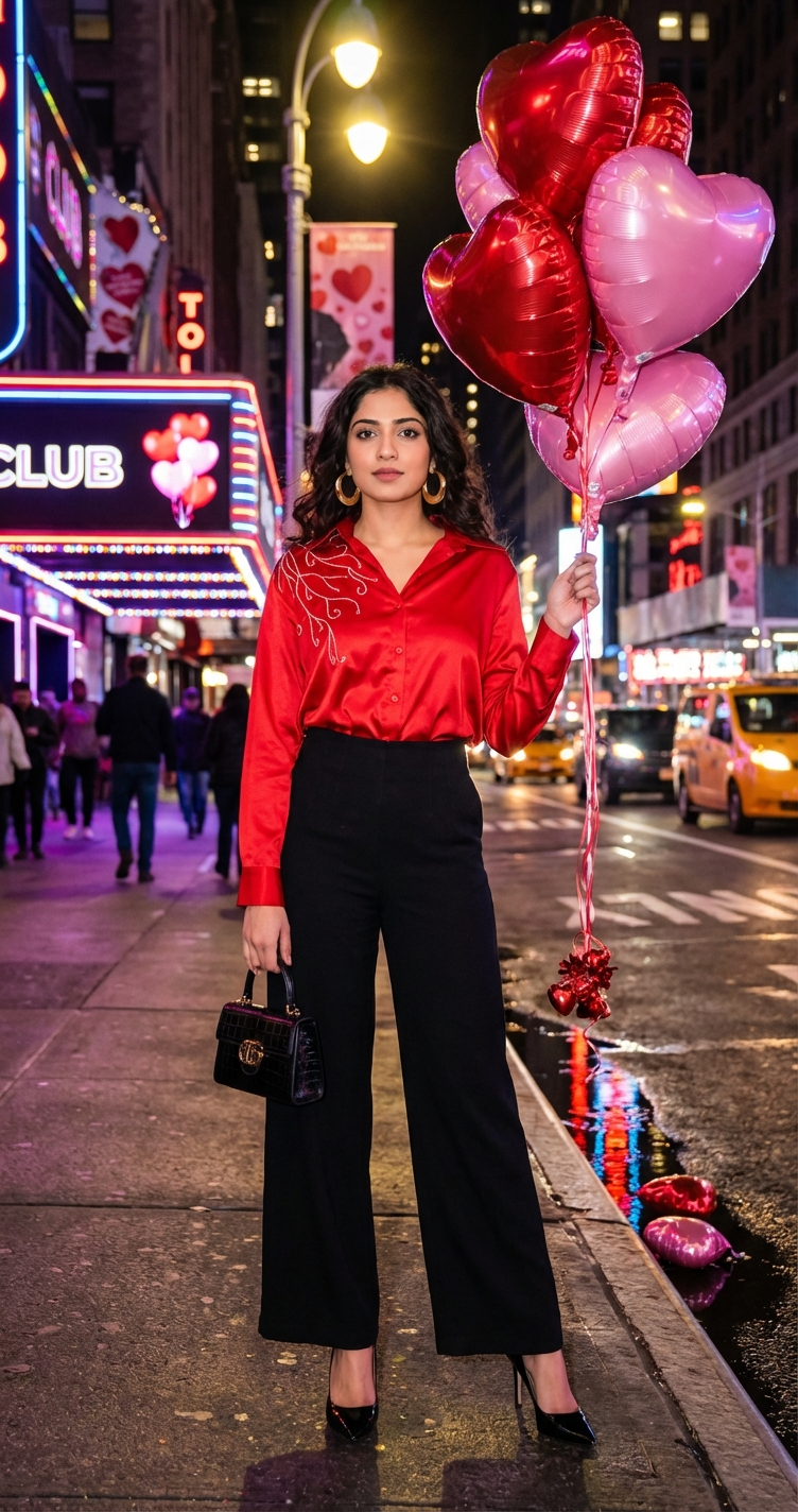 Red   Satin Embroidered Shirt