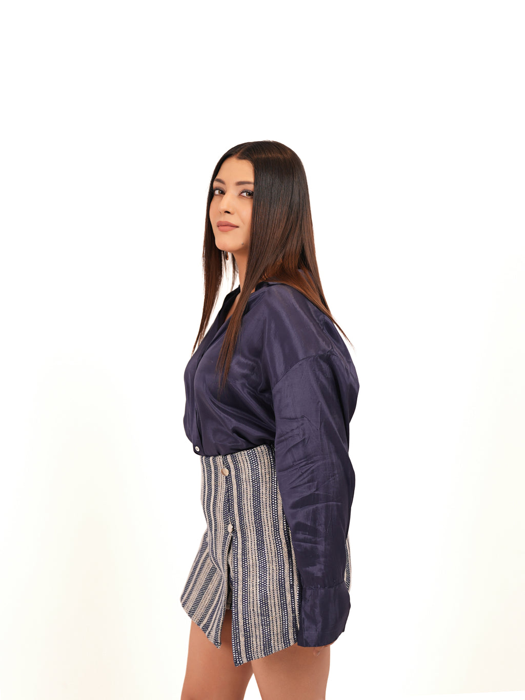 Satin Shirt with Tweed Navy Skorts