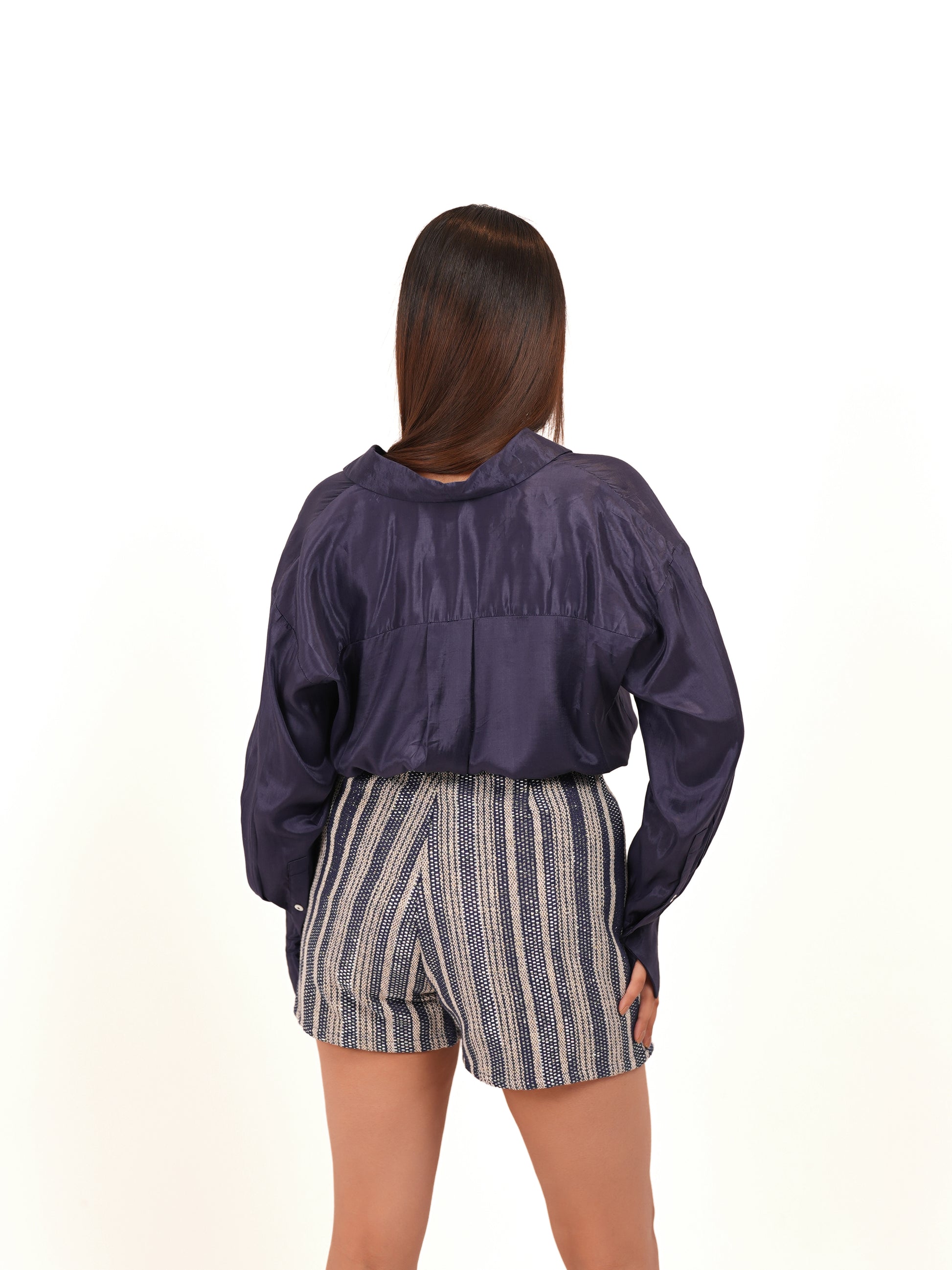 Satin Shirt with Tweed Navy Skorts