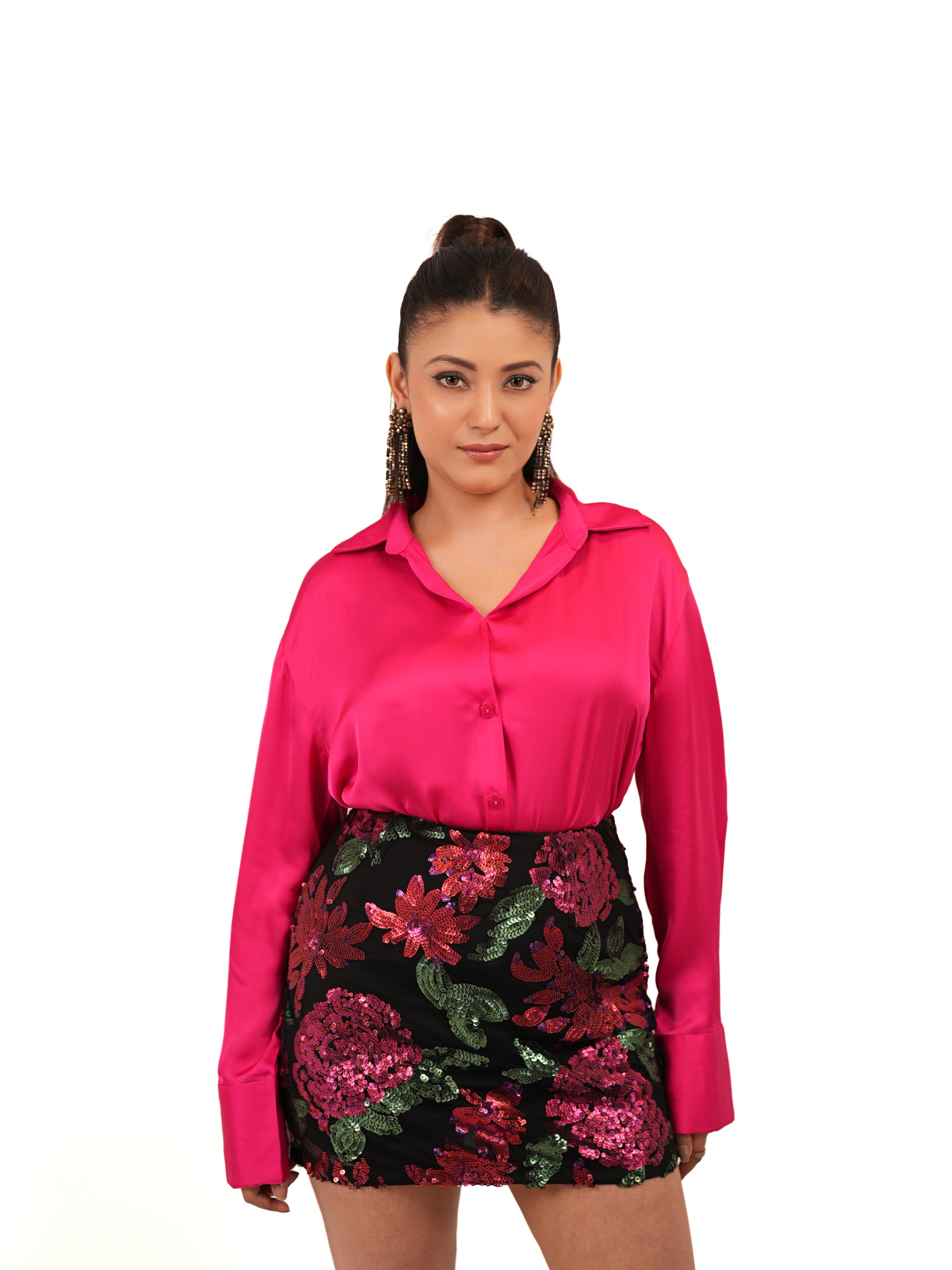 Satin Shirt With Embellished Skirt