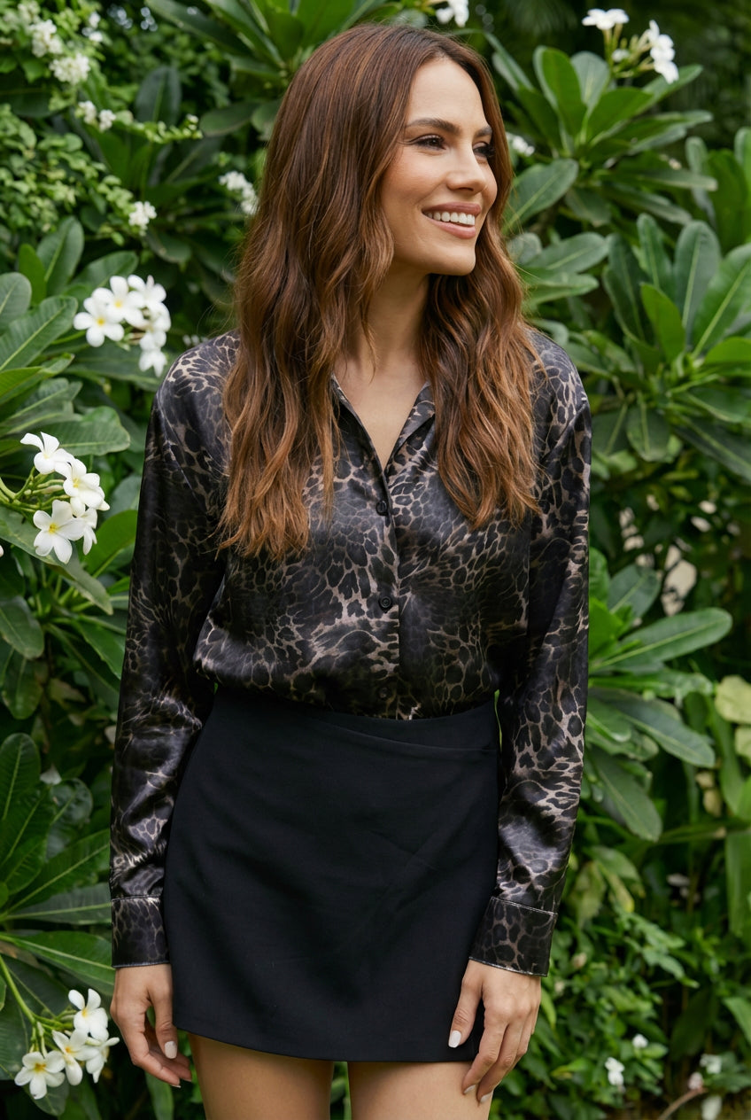 Leopard-print button-down shirt