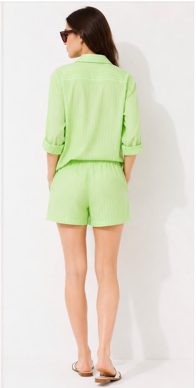 Neon Green Stripes Cotton Co-ord Set