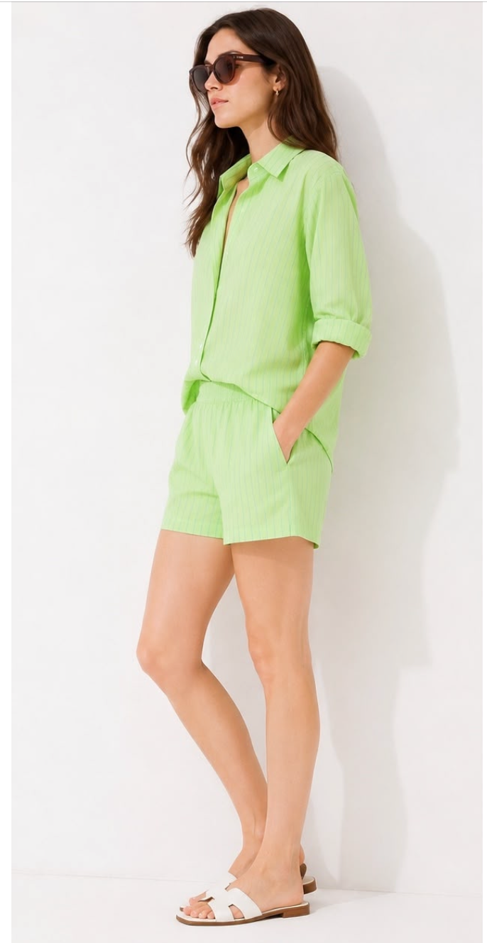 Neon Green Stripes Cotton Co-ord Set