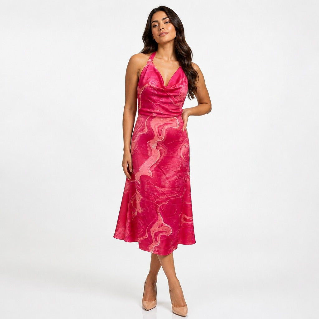 Cowl Neck Printed Midi Dress for Women