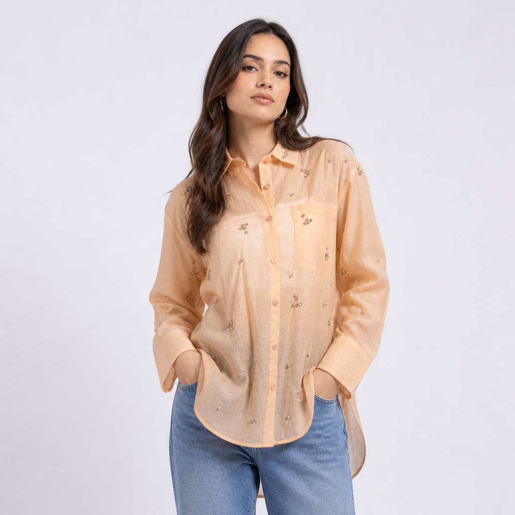 Cotton Silk Stone work Shirt