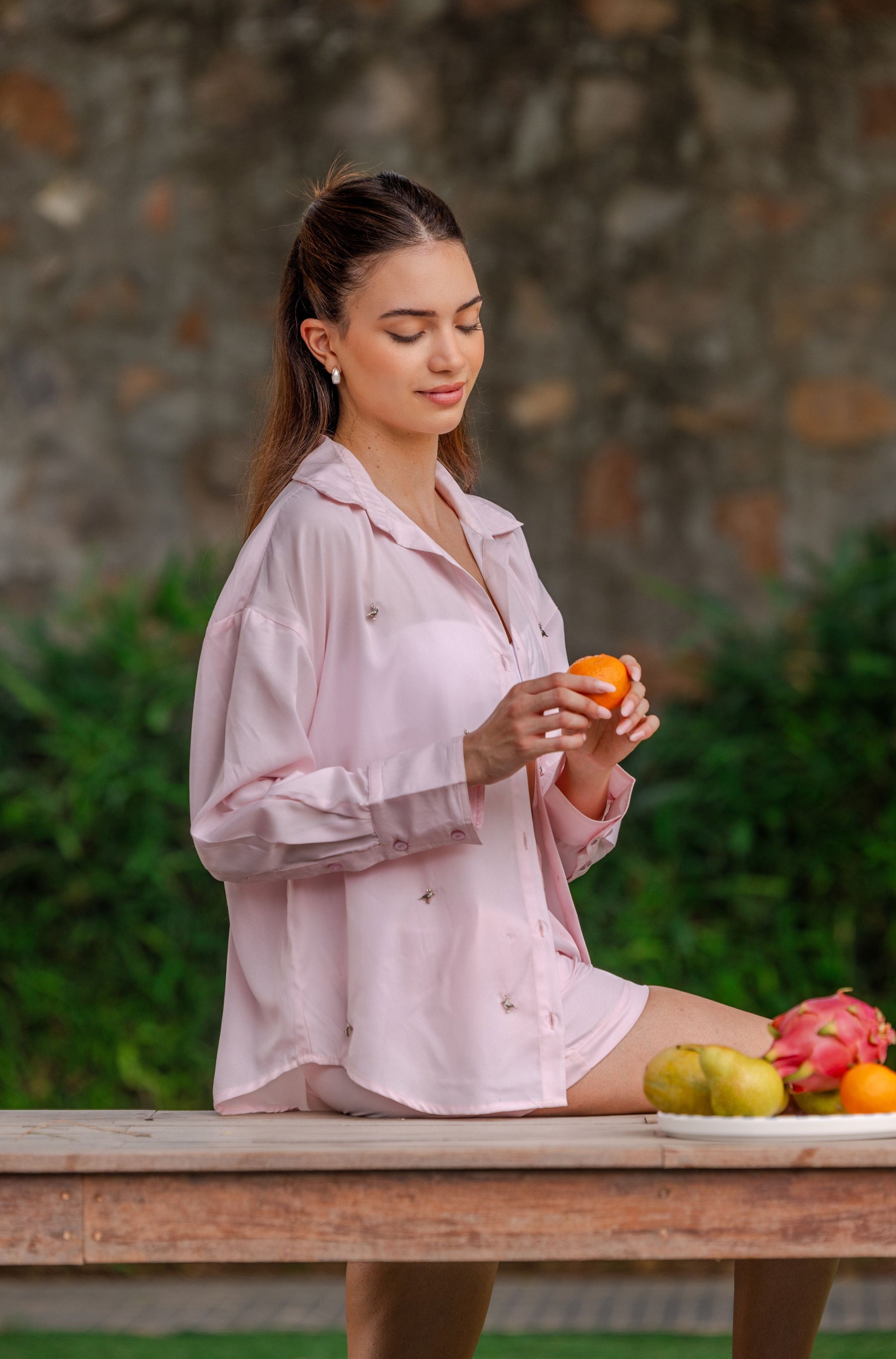 Stylish polyester co-ord set women side view casual two piece outfit