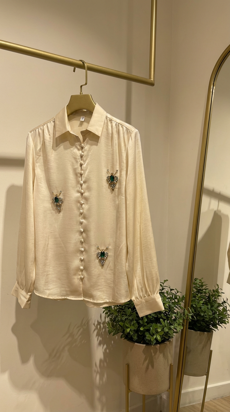 Silk Satin Shirt with hand work