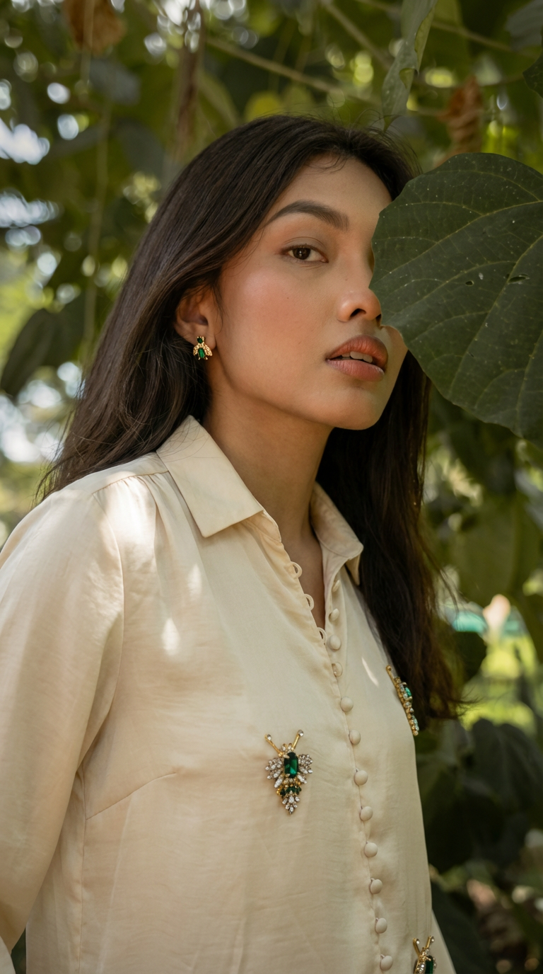 Silk Satin Shirt with hand work
