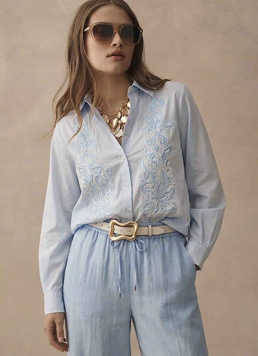 Cotton Shirt with Beautiful Embroidery